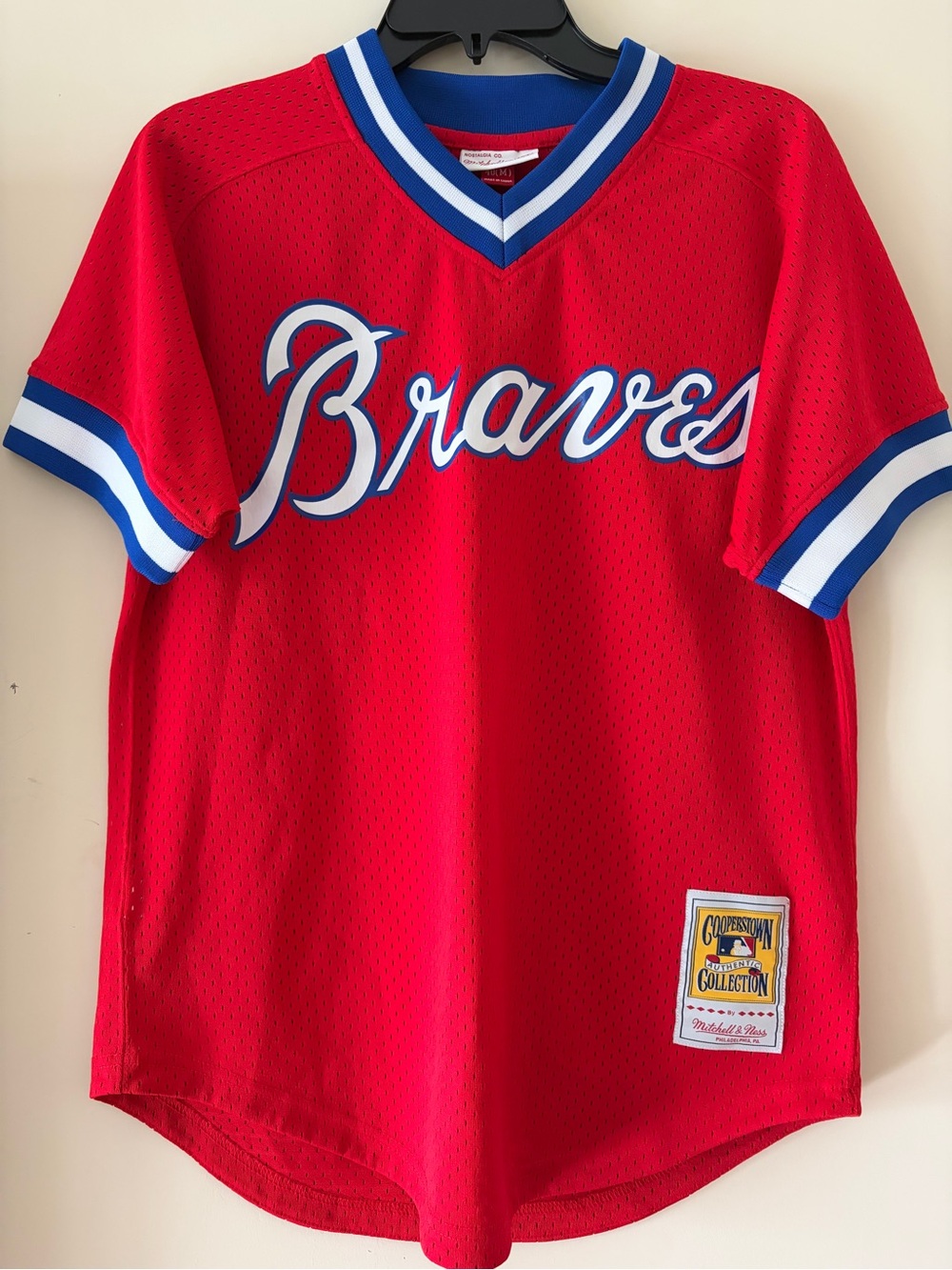 Mitchell & Ness Red Braves Mesh Jersey with Blue & White Trim